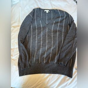 Autumn Cashmere Skinny Pinstripe Gray V-Neck Sweater